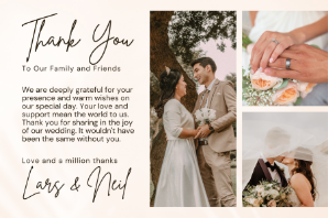 Beige Black Collage Thank You Wedding Thank You Card-491